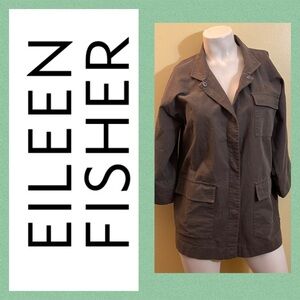 Eileen Fisher Barn Jacket Cotton Stretch Stand Collar Jacket  Long Length
